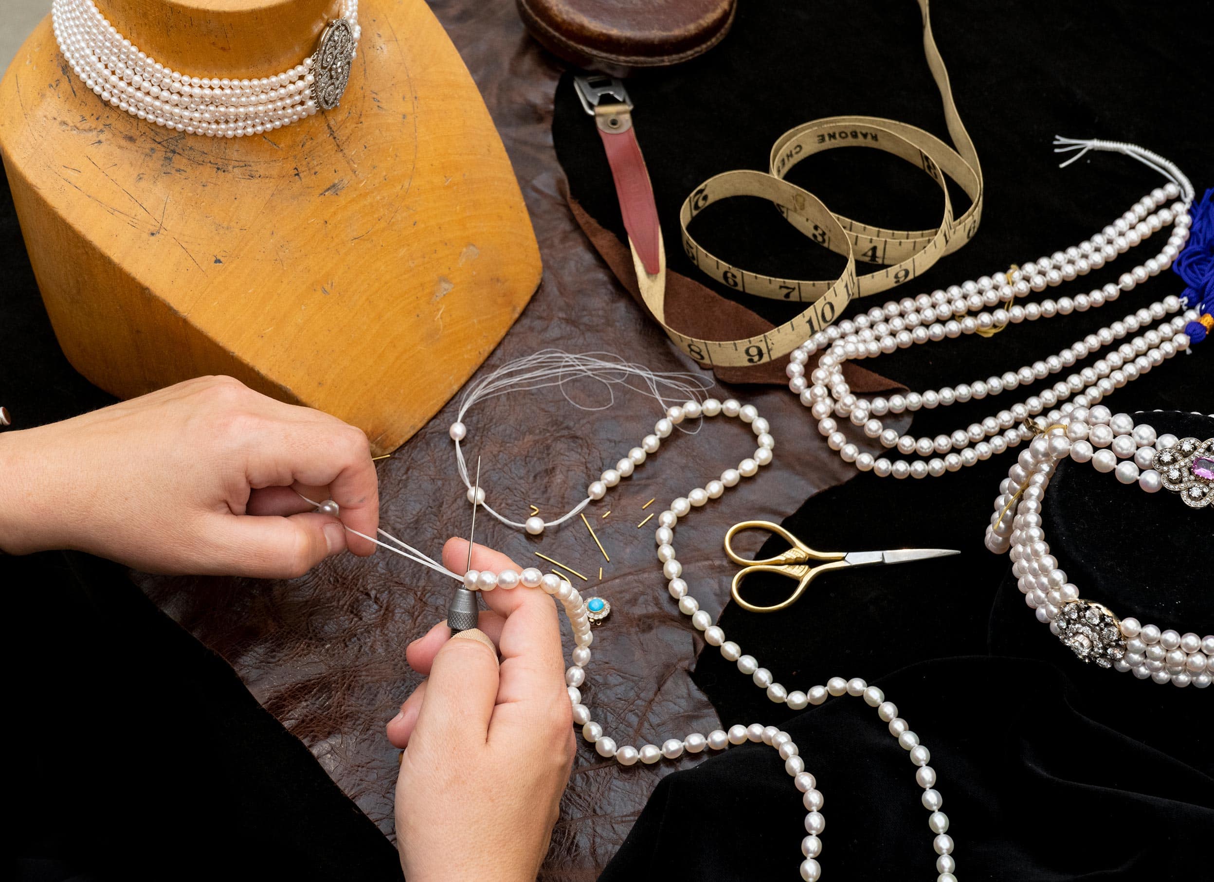 Pearl Stringing Bentley & Skinner The Mayfair antique and bespoke jewellery shop in the